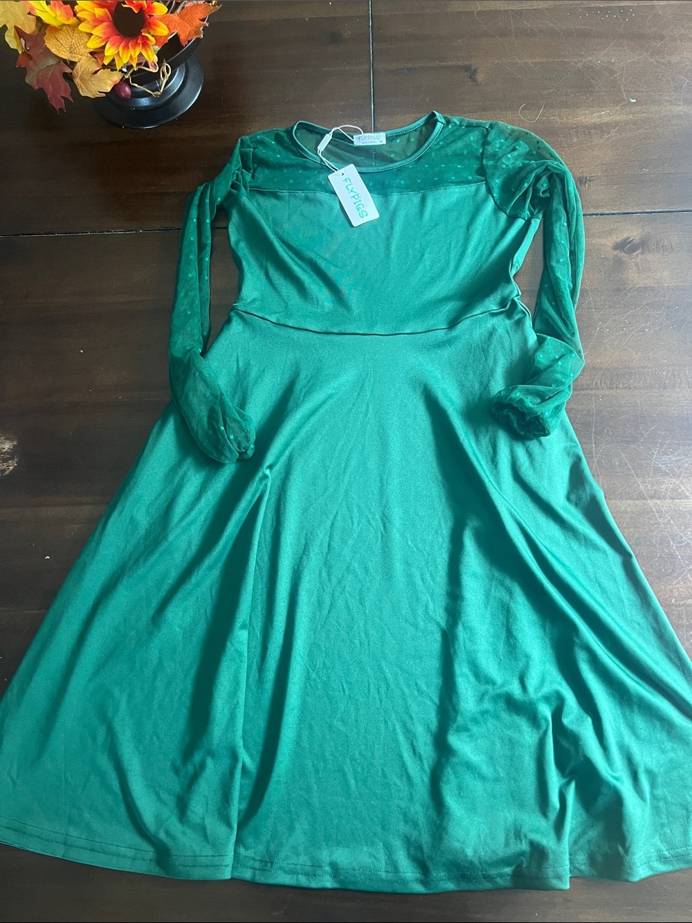 Emerald Green Long-Sleeve Fit & Flare Dress